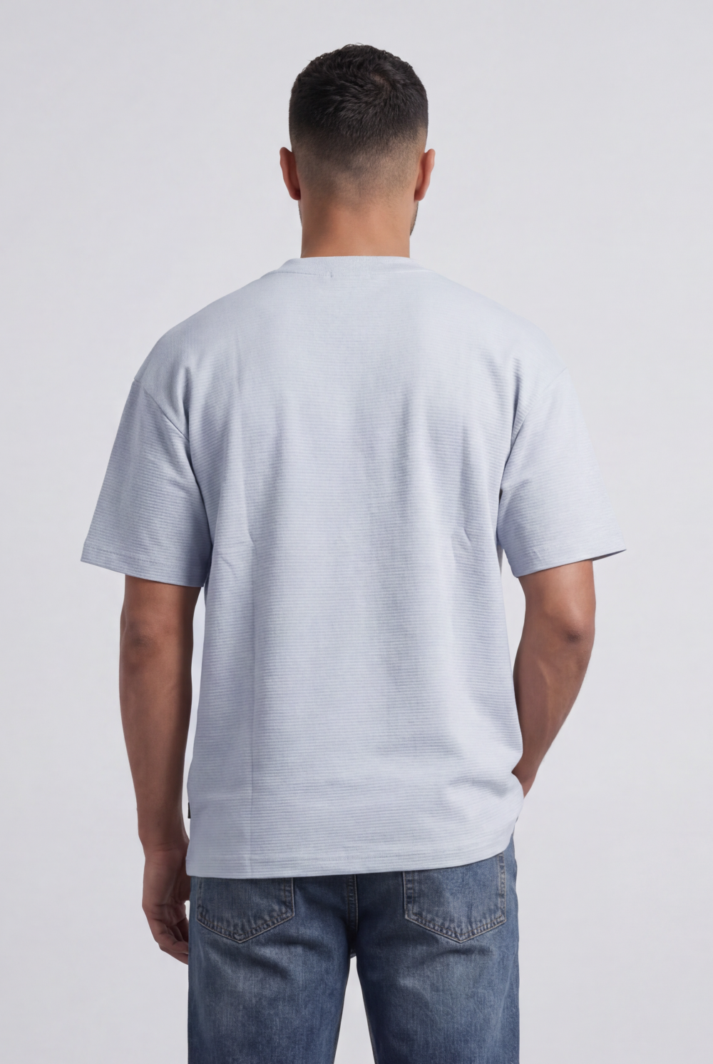 Men’s Tomato Store Fine Rib Texture T-Shirt Shaped Crew Neck Drop Shoulder Oversized Fit