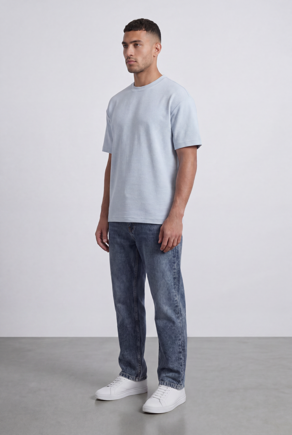 Men’s Tomato Store Fine Rib Texture T-Shirt Shaped Crew Neck Drop Shoulder Oversized Fit