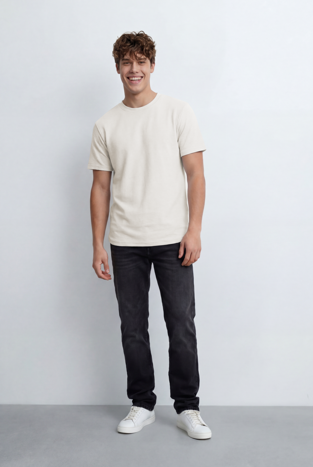 Men’s Tomato Store Textured T-Shirt Relaxed Fit Subtle Ribbed Surface Clean Minimal Design
