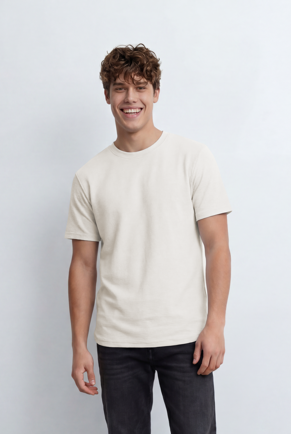 Men’s Tomato Store Textured T-Shirt Relaxed Fit Subtle Ribbed Surface Clean Minimal Design