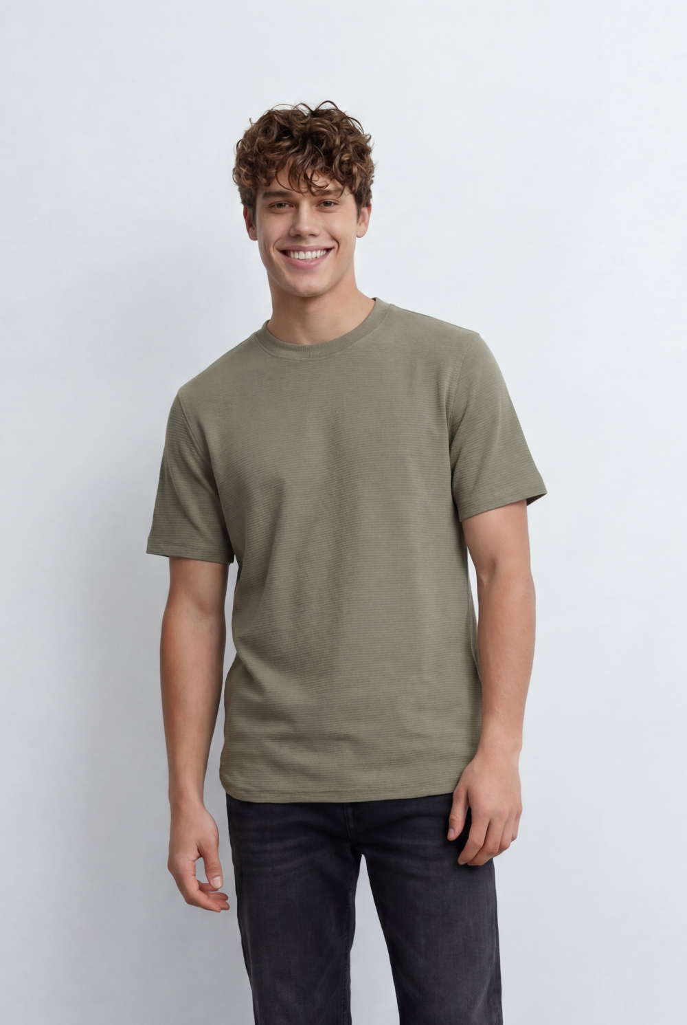 Men’s Tomato Store Textured T-Shirt Relaxed Fit Subtle Ribbed Surface Clean Minimal Design