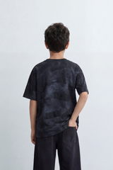 Boy's Tomato Store Night Archive T-Shirt Cloudy Wash Texture Allover Tonal Stamp Typography Scattered Body Artwork Oversized