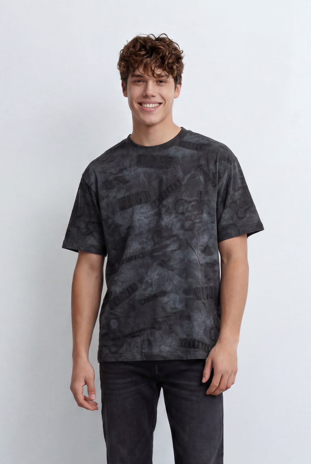 Men’s Tomato Store Graphic T-Shirt Tonal All Over Print Cloud Wash Finish