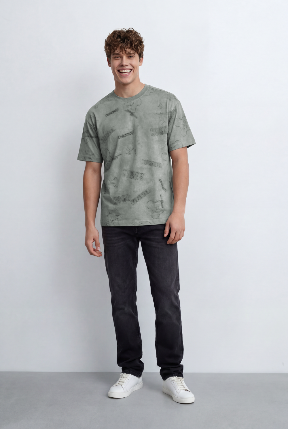Men’s Tomato Store Graphic T-Shirt Tonal All Over Print Cloud Wash Finish