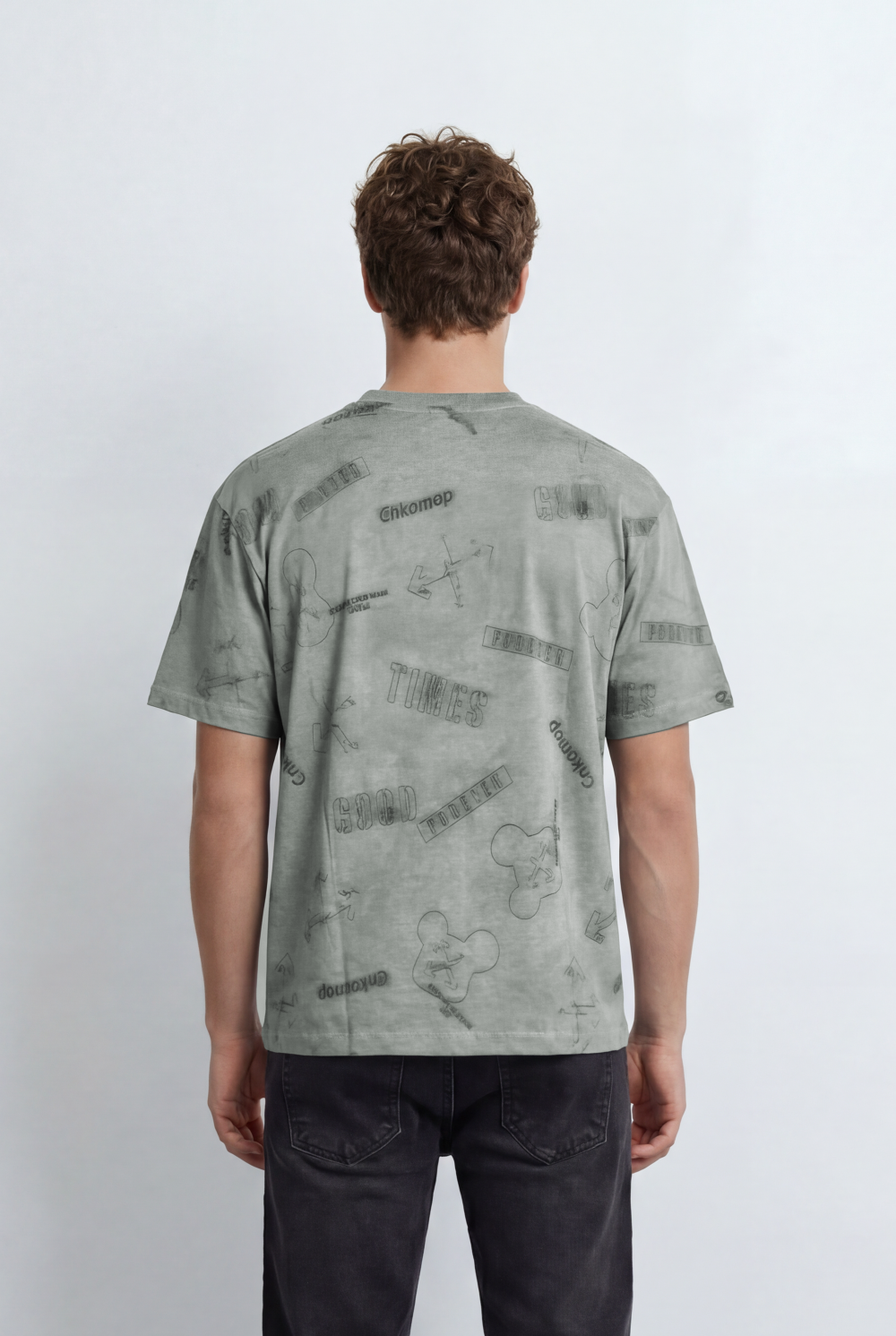 Men’s Tomato Store Graphic T-Shirt Tonal All Over Print Cloud Wash Finish