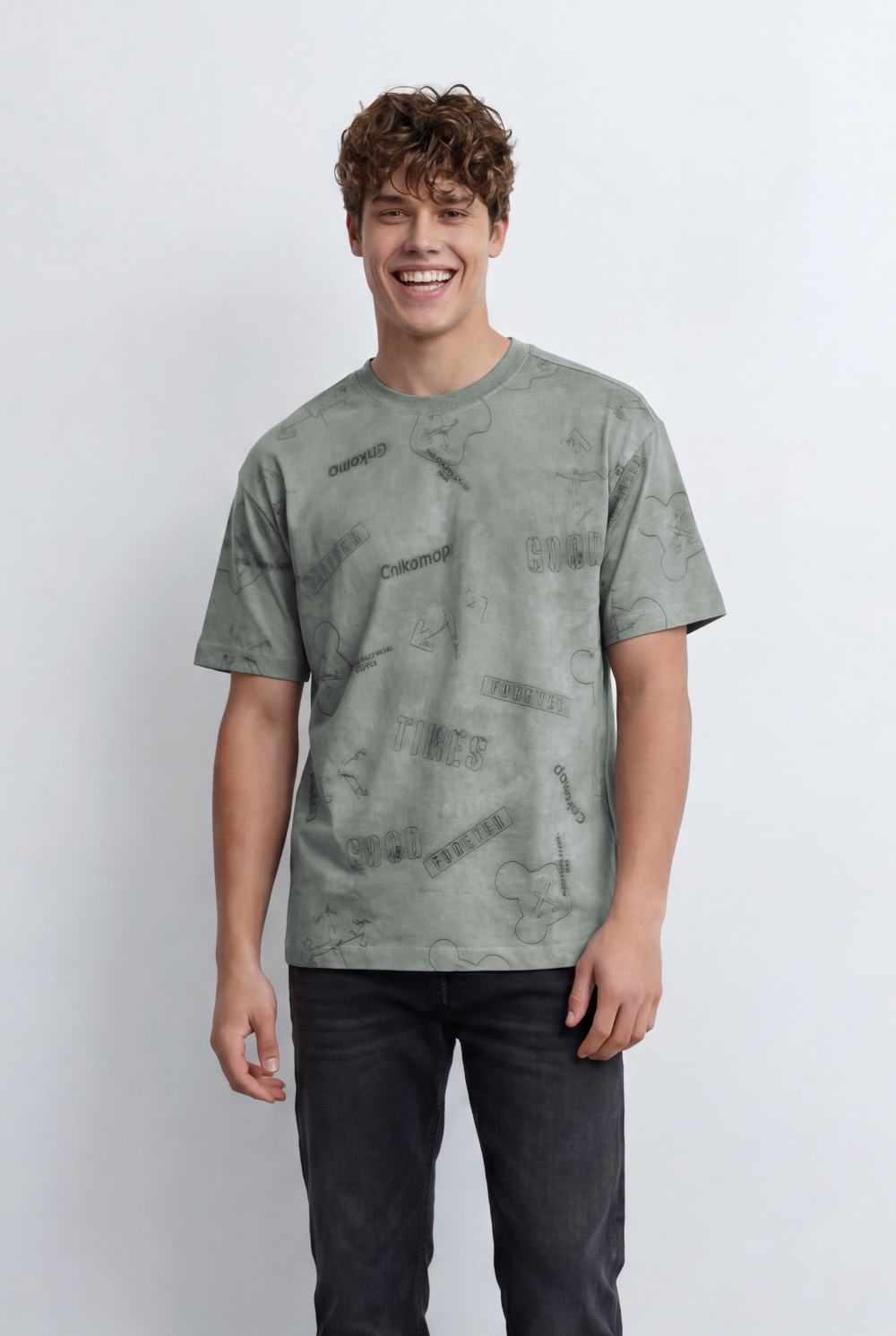 Men’s Tomato Store Graphic T-Shirt Tonal All Over Print Cloud Wash Finish