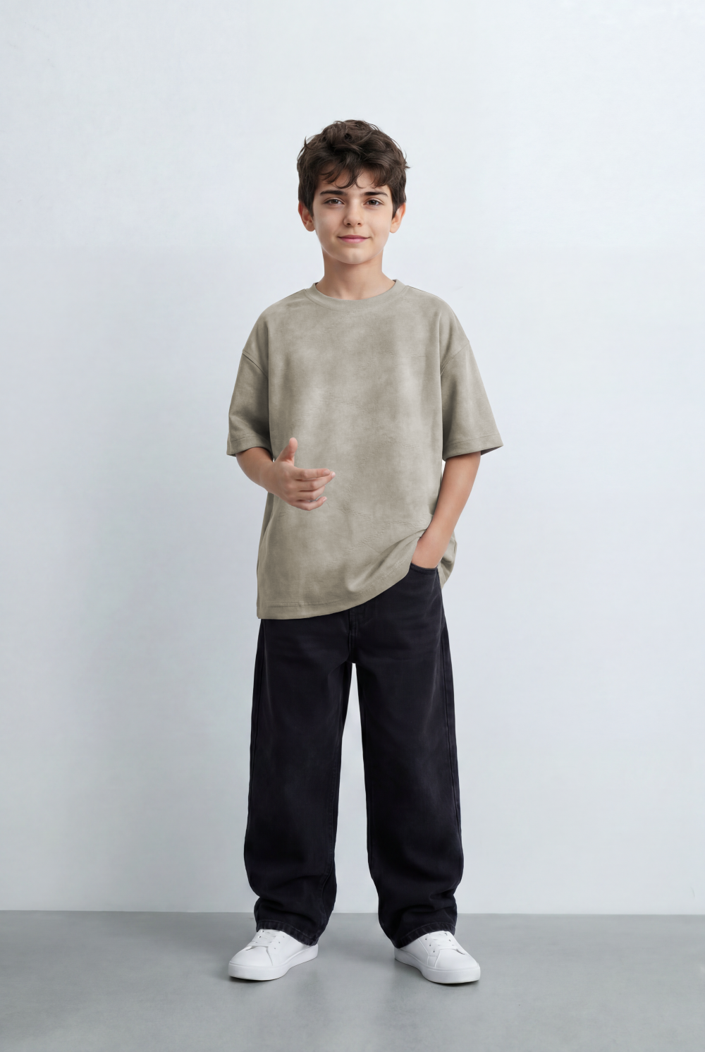 Boy’s Tomato Store Textured Oversized Tee Featuring A Tonal Crinkle Surface, Relaxed Drop Shoulder