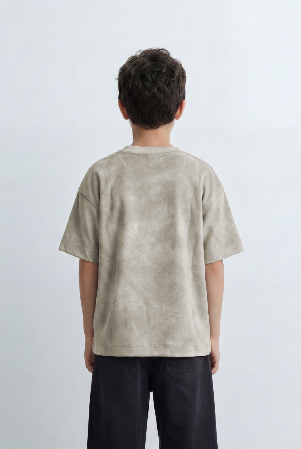 Boy’s Tomato Store Textured Oversized Tee Featuring A Tonal Crinkle Surface, Relaxed Drop Shoulder