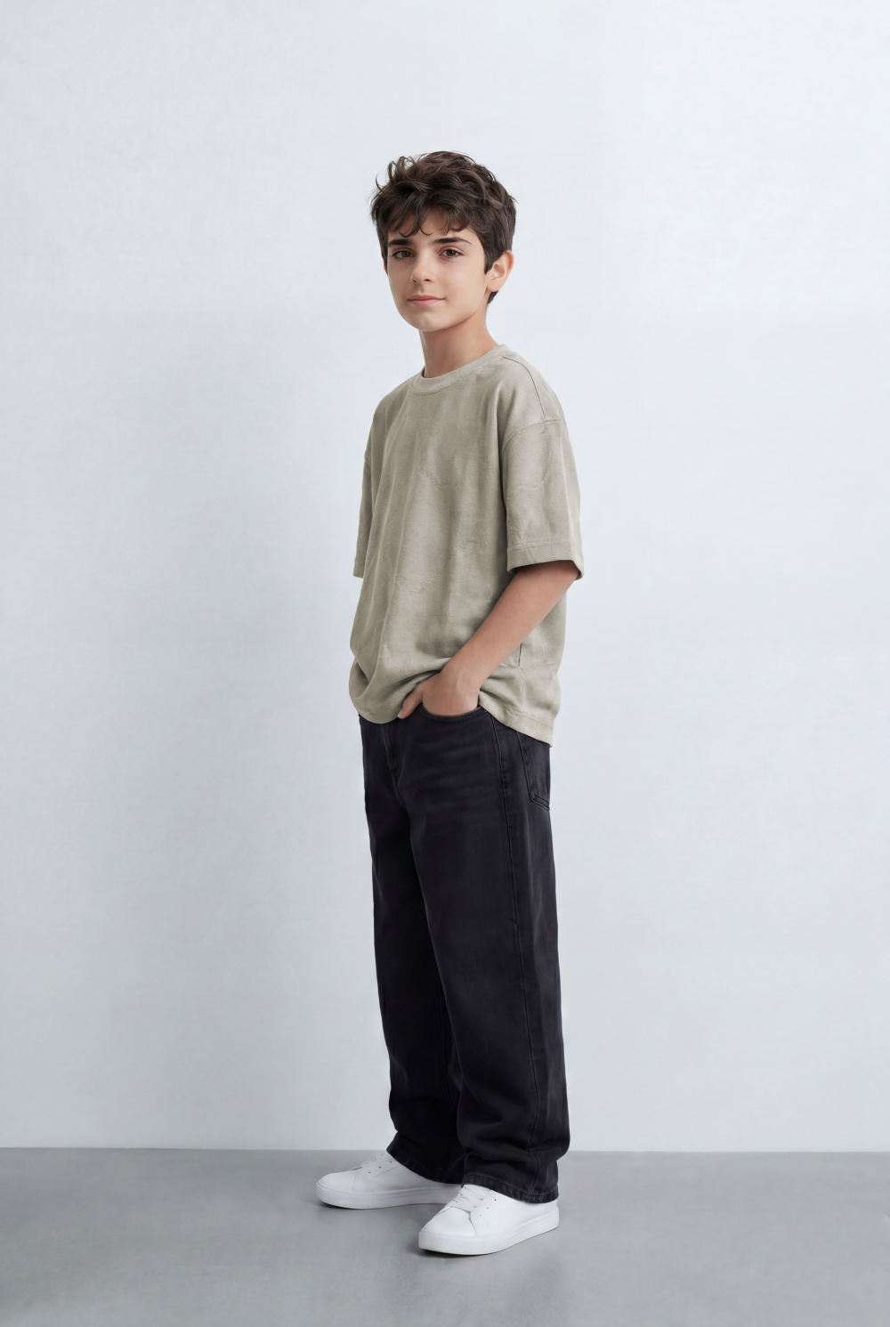 Boy’s Tomato Store Textured Oversized Tee Featuring A Tonal Crinkle Surface, Relaxed Drop Shoulder