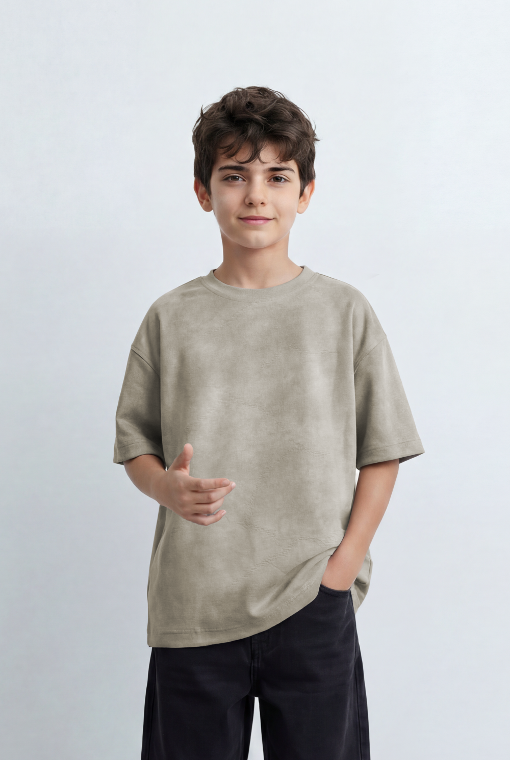 Boy’s Tomato Store Textured Oversized Tee Featuring A Tonal Crinkle Surface, Relaxed Drop Shoulder