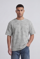Men’s Tomato Store Striped Slub T-Shirt With Washed Lines Relaxed Fit Ribbed Crew Neck