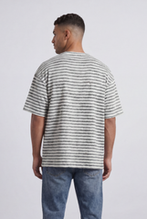Men’s Tomato Store Striped Slub T-Shirt With Washed Lines Relaxed Fit Ribbed Crew Neck