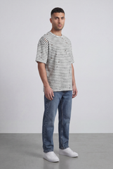 Men’s Tomato Store Striped Slub T-Shirt With Washed Lines Relaxed Fit Ribbed Crew Neck