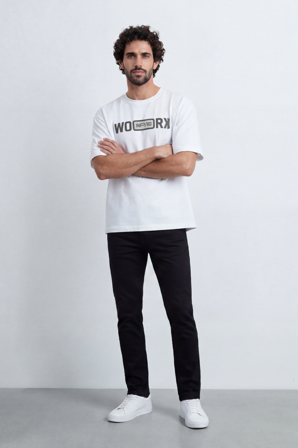 Men’s Tomato Store Workcode T-Shirt Front WORX Typography Badge Clean Solid Surface Boxy Fit