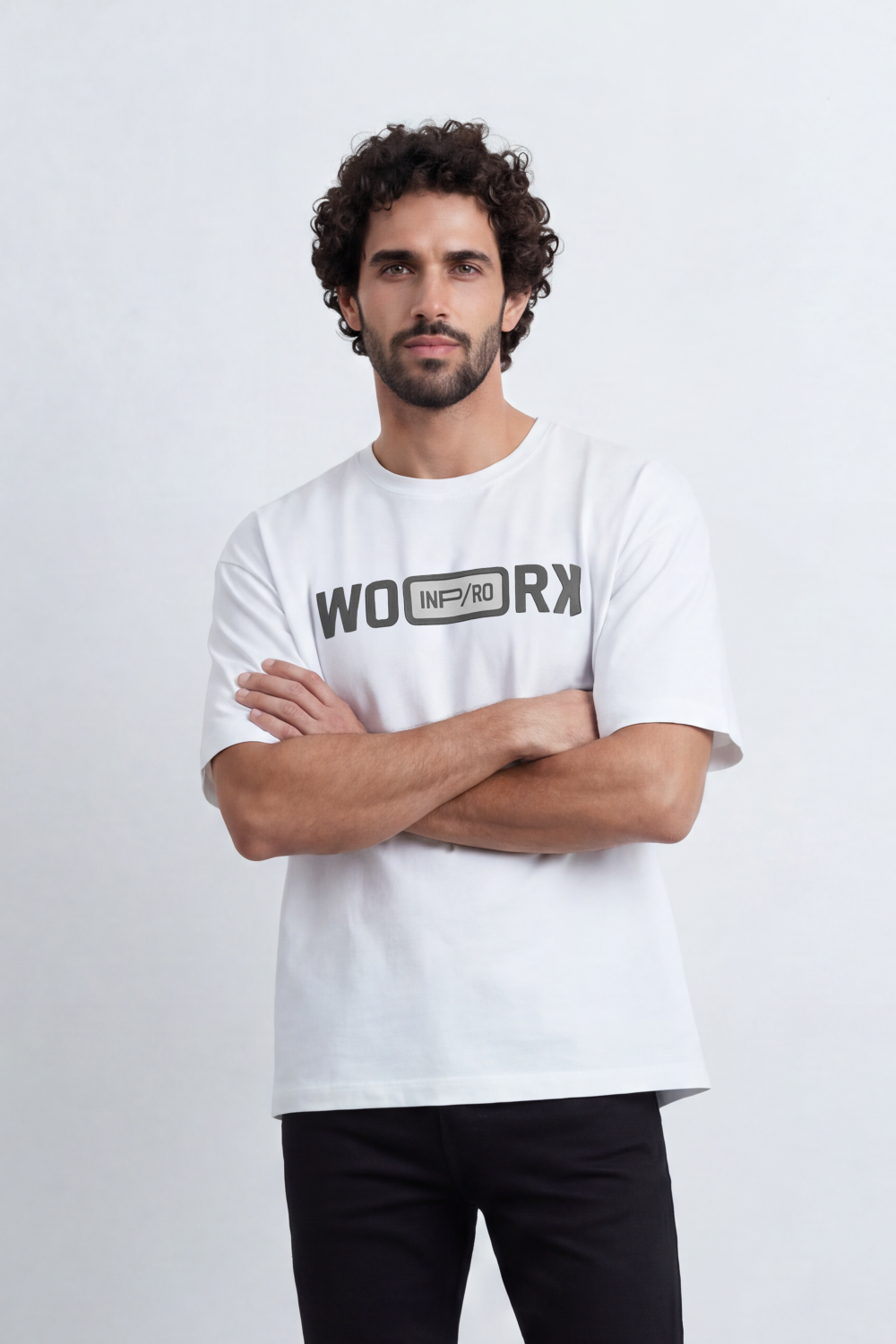 Men’s Tomato Store Workcode T-Shirt Front WORX Typography Badge Clean Solid Surface Boxy Fit