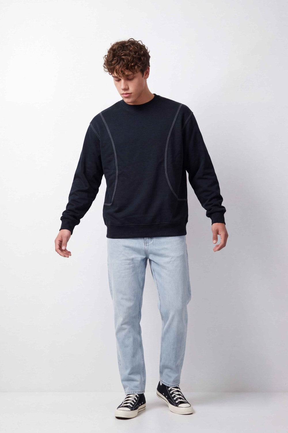 Men's Tomato Store Winter Soft Fleece Sweatshirt Contrast Curved Seam Detail Melton