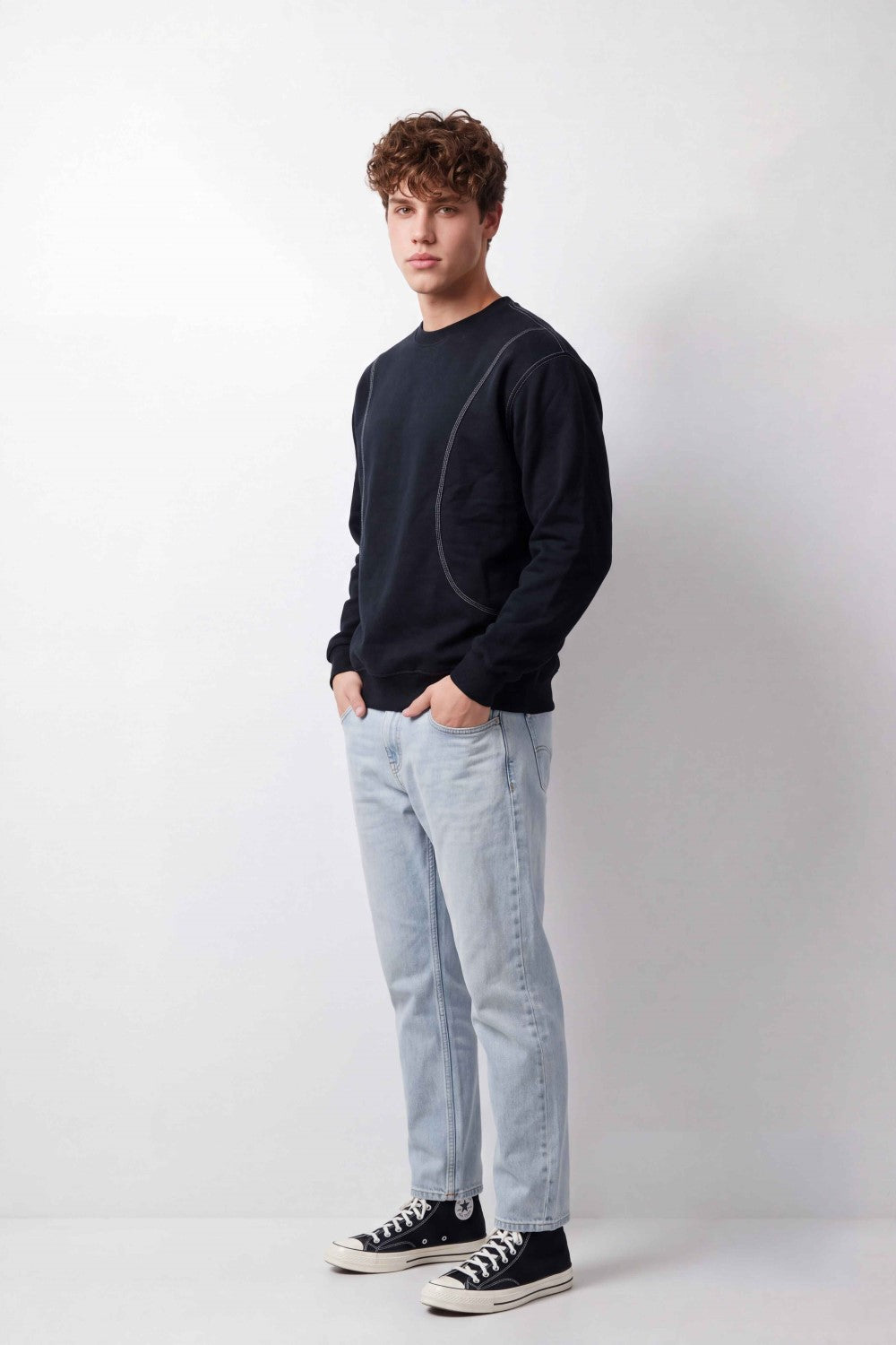 Men's Tomato Store Winter Soft Fleece Sweatshirt Contrast Curved Seam Detail Melton