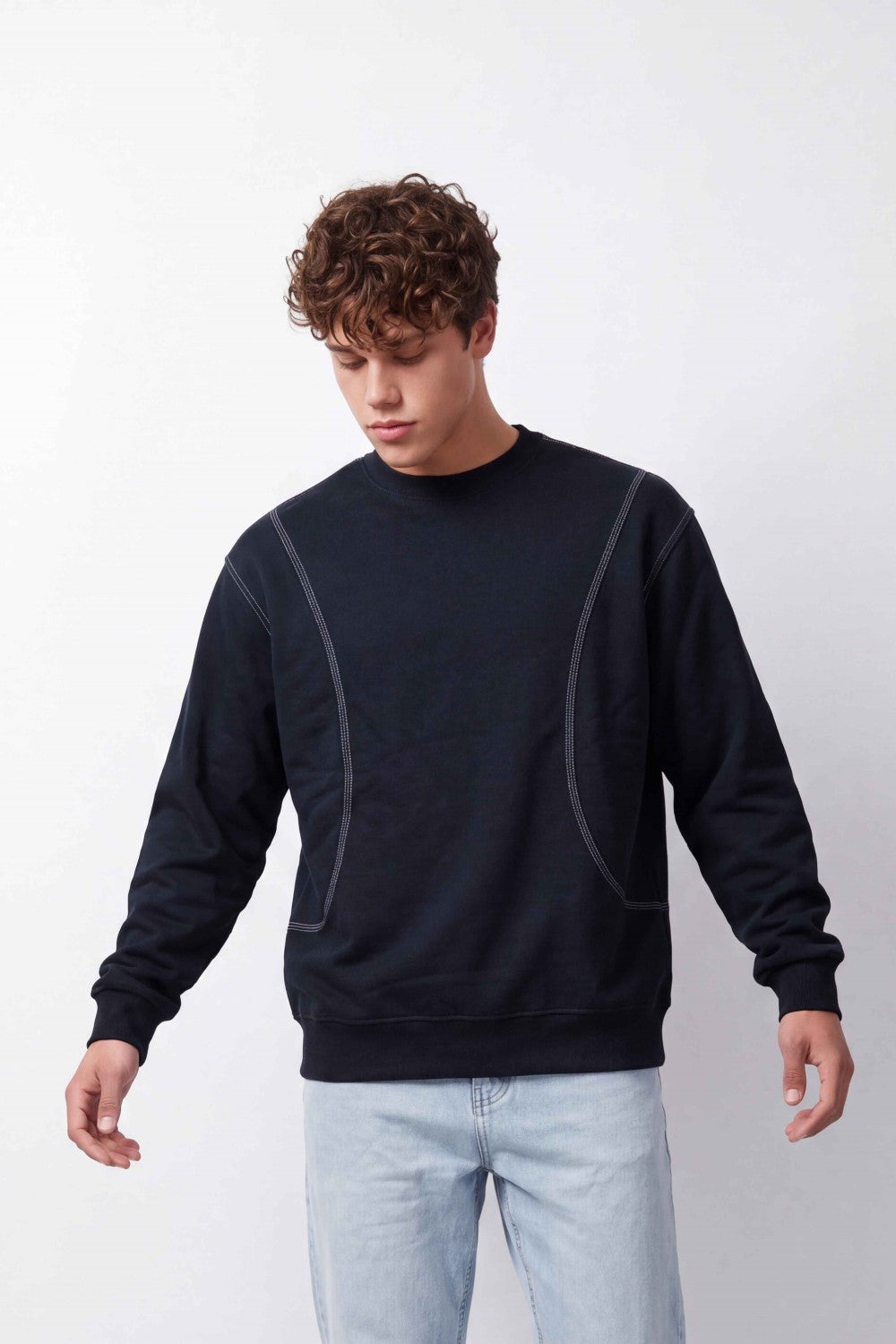 Men's Tomato Store Winter Soft Fleece Sweatshirt Contrast Curved Seam Detail Melton