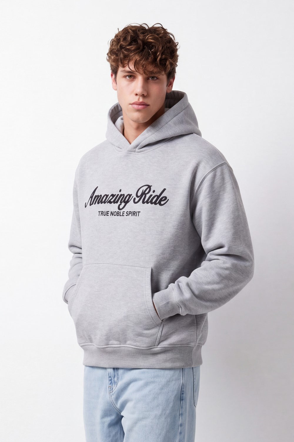 Men's Tomato Store Sweatshirt Hooded Design Amazing Ride Script Chest Box Fit Melton