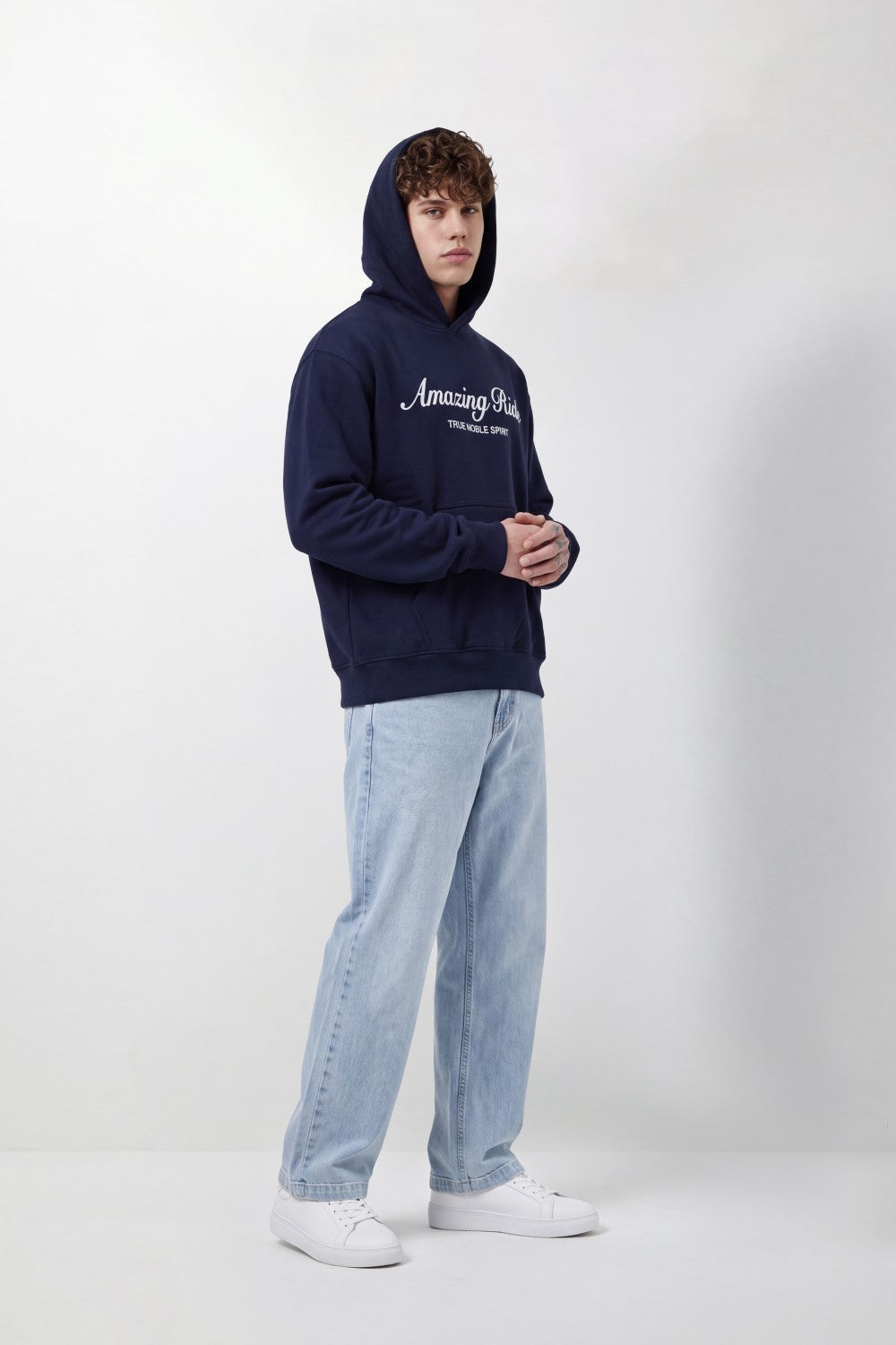 Men's Tomato Store Sweatshirt Hooded Design Amazing Ride Script Chest Box Fit Melton