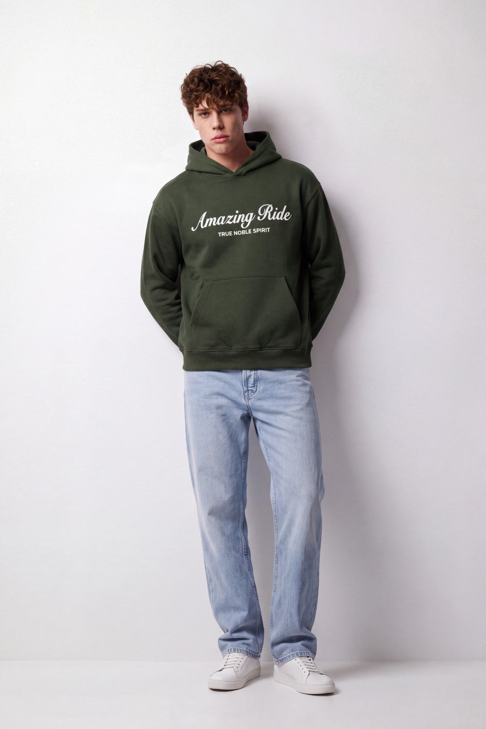 Men's Tomato Store Sweatshirt Hooded Design Amazing Ride Script Chest Box Fit Melton