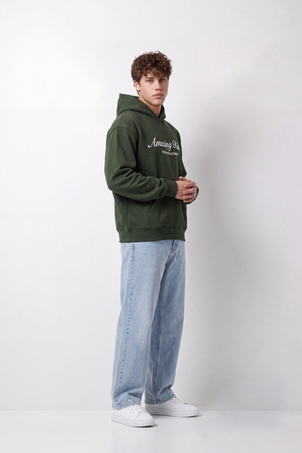 Men's Tomato Store Sweatshirt Hooded Design Amazing Ride Script Chest Box Fit Melton