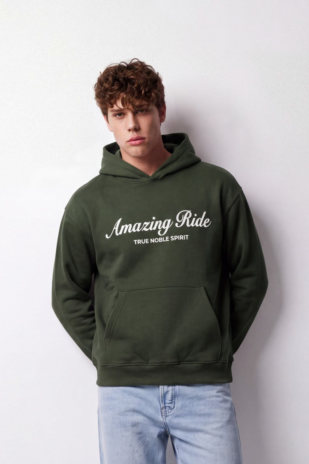 Men's Tomato Store Sweatshirt Hooded Design Amazing Ride Script Chest Box Fit Melton