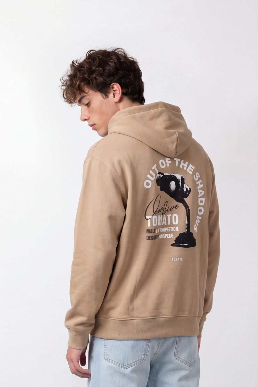 Men's Tomato StoreMelton Box Fit Sweatshirt Hooded Design Out Of The Shadows Back Graphic
