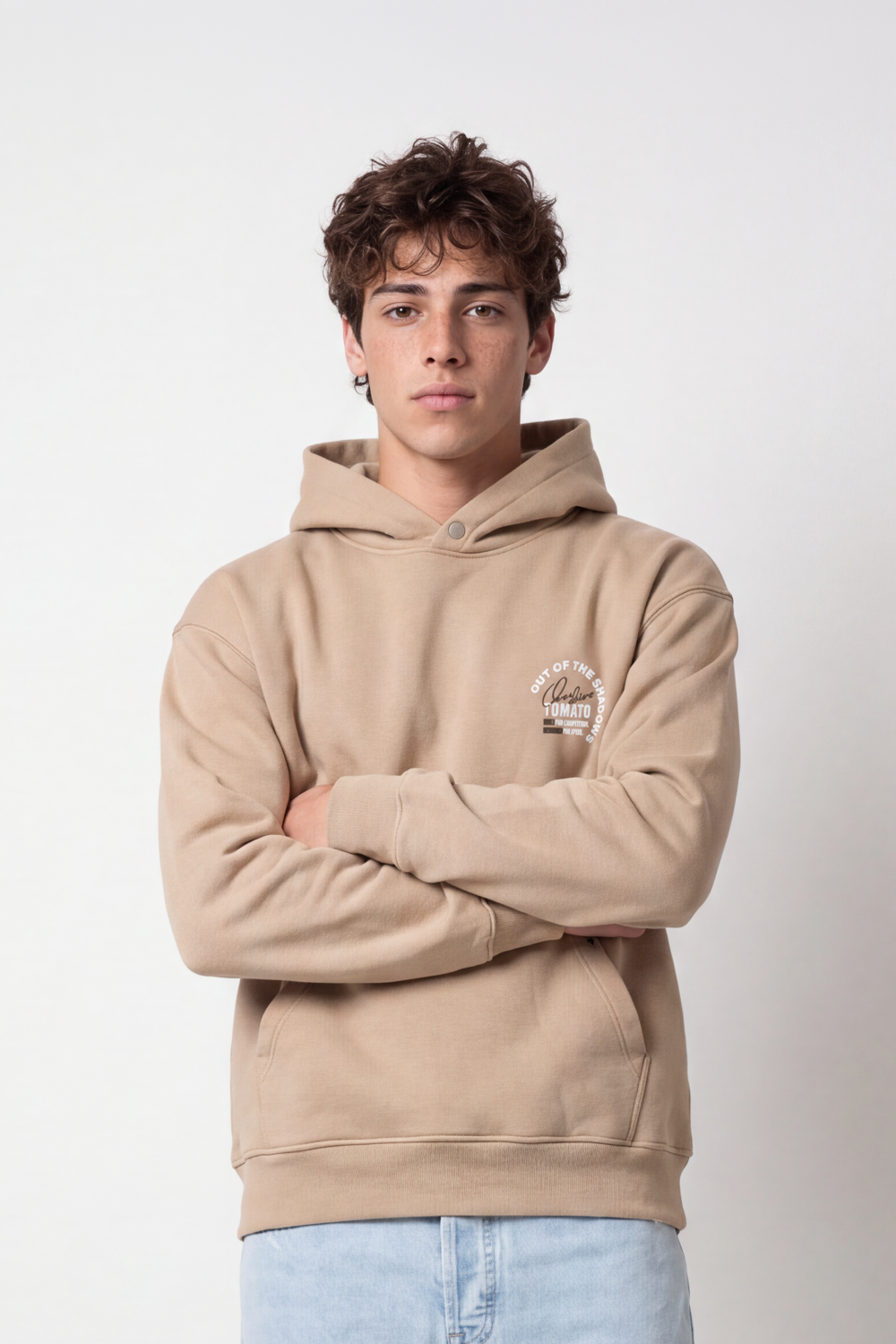Men's Tomato StoreMelton Box Fit Sweatshirt Hooded Design Out Of The Shadows Back Graphic