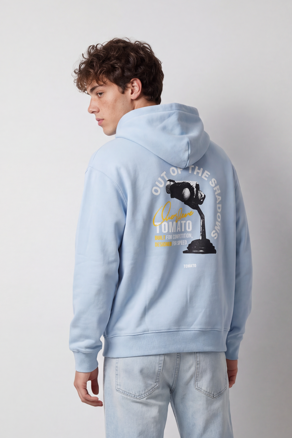 Men's Tomato StoreMelton Box Fit Sweatshirt Hooded Design Out Of The Shadows Back Graphic