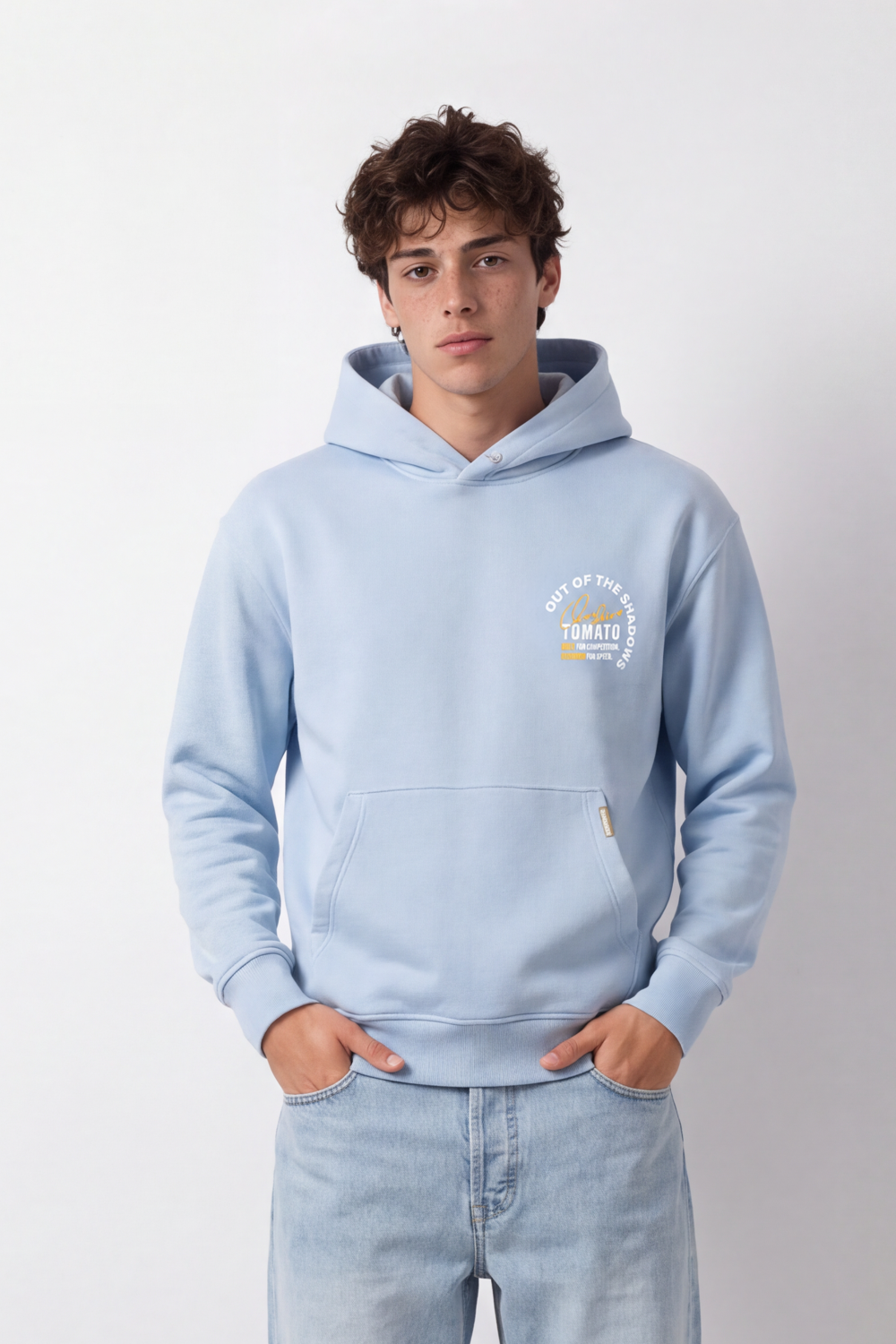 Men's Tomato StoreMelton Box Fit Sweatshirt Hooded Design Out Of The Shadows Back Graphic