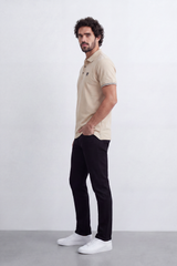 Men's Tomato Store Premium Pique Polo Slim Fit Shirt Classic Collar Contrast Tipped Cuffs Button Placket Chest Badge Detail