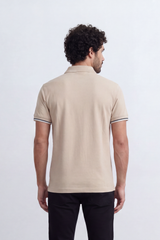 Men's Tomato Store Premium Pique Polo Slim Fit Shirt Classic Collar Contrast Tipped Cuffs Button Placket Chest Badge Detail