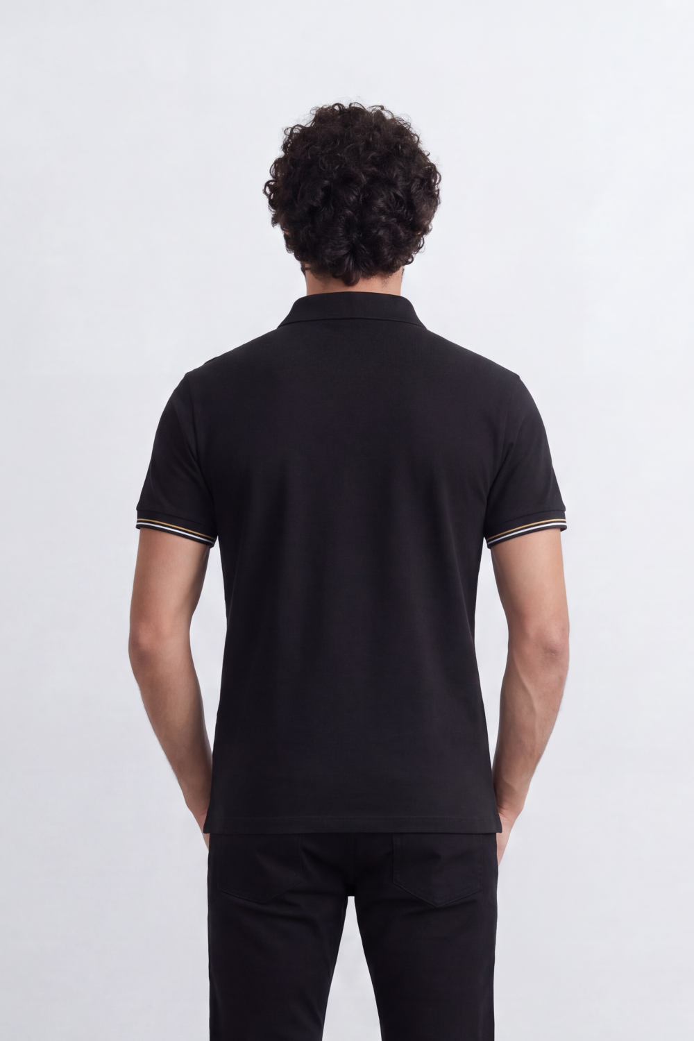 Men's Tomato Store Premium Pique Polo Slim Fit Shirt Classic Collar Contrast Tipped Cuffs Button Placket Chest Badge Detail