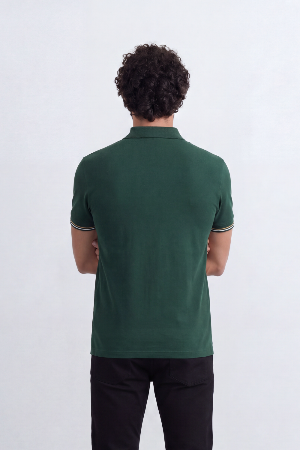 Men's Tomato Store Premium Pique Polo Slim Fit Shirt Classic Collar Contrast Tipped Cuffs Button Placket Chest Badge Detail