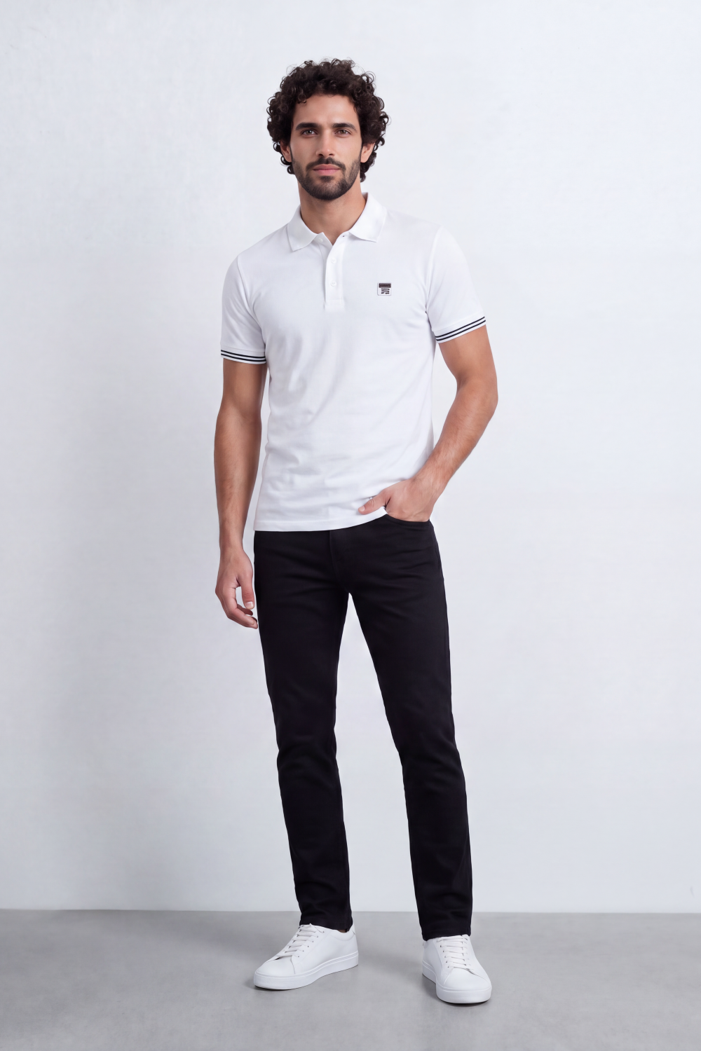 Men's Tomato Store Premium Pique Polo Slim Fit Shirt Classic Collar Contrast Tipped Cuffs Button Placket Chest Badge Detail