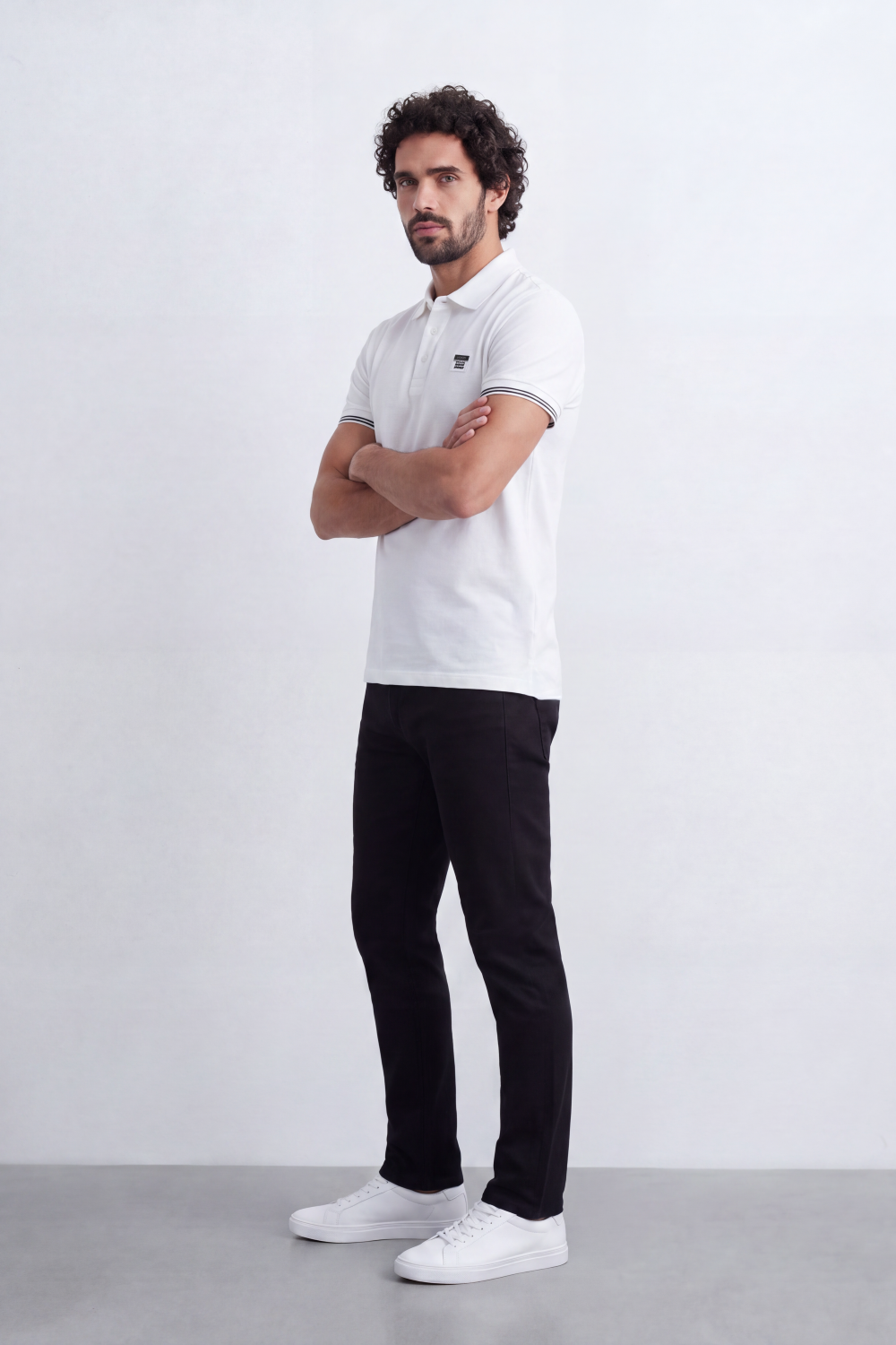 Men's Tomato Store Premium Pique Polo Slim Fit Shirt Classic Collar Contrast Tipped Cuffs Button Placket Chest Badge Detail