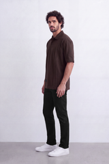 Men's Tomato Store Textured Knit Polo T-Shirt Vertical Pintuck Panel Detail Oversize