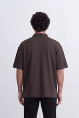 Men's Tomato Store Textured Knit Polo T-Shirt Vertical Pintuck Panel Detail Oversize