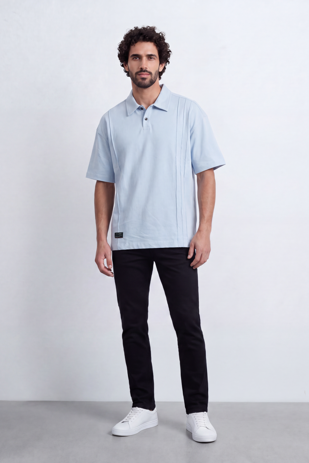 Men's Tomato Store Textured Knit Polo T-Shirt Vertical Pintuck Panel Detail Oversize