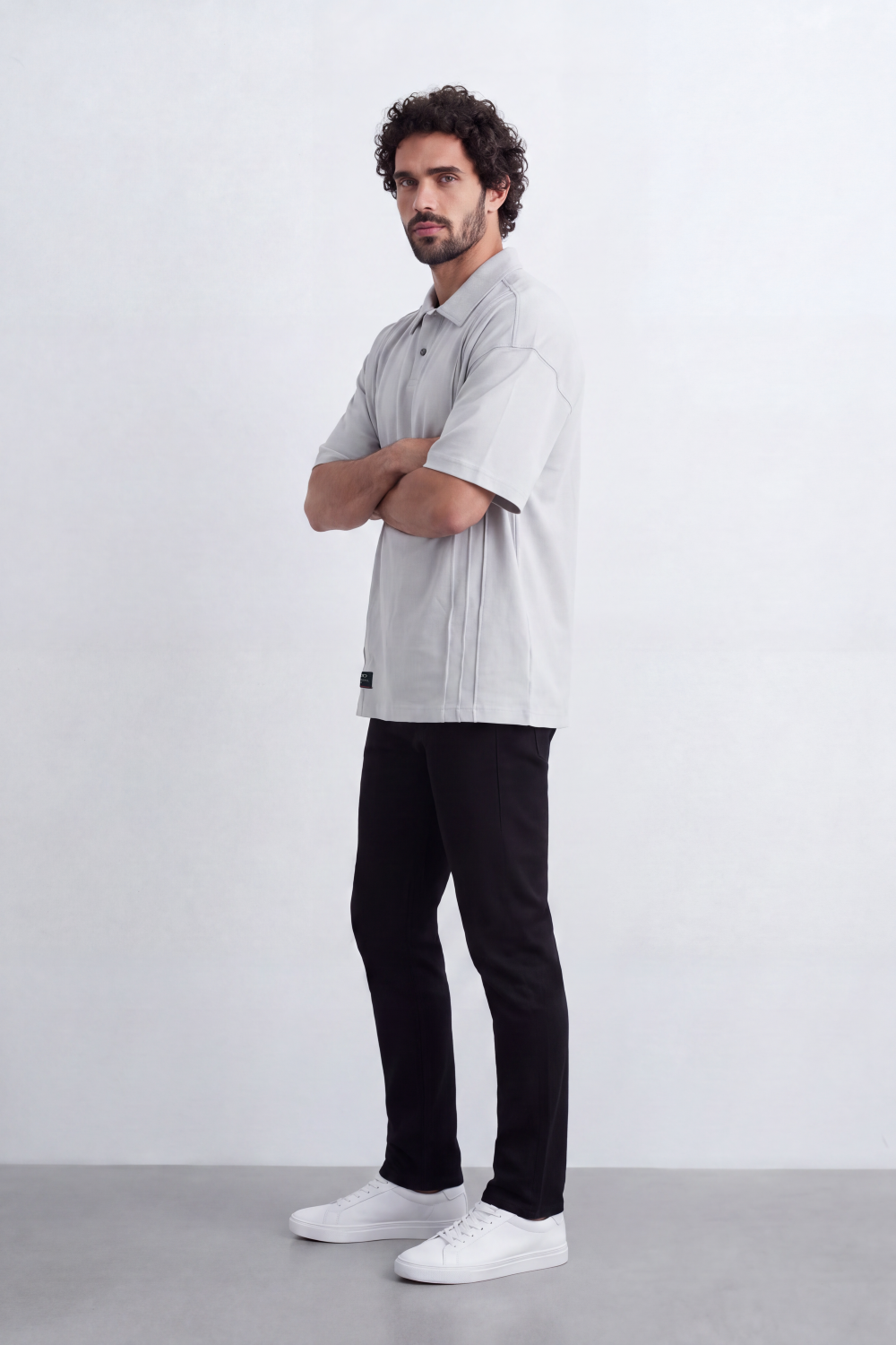 Men's Tomato Store Textured Knit Polo T-Shirt Vertical Pintuck Panel Detail Oversize
