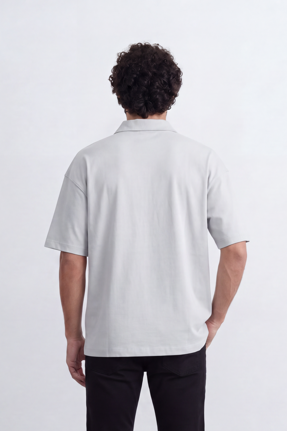 Men's Tomato Store Textured Knit Polo T-Shirt Vertical Pintuck Panel Detail Oversize