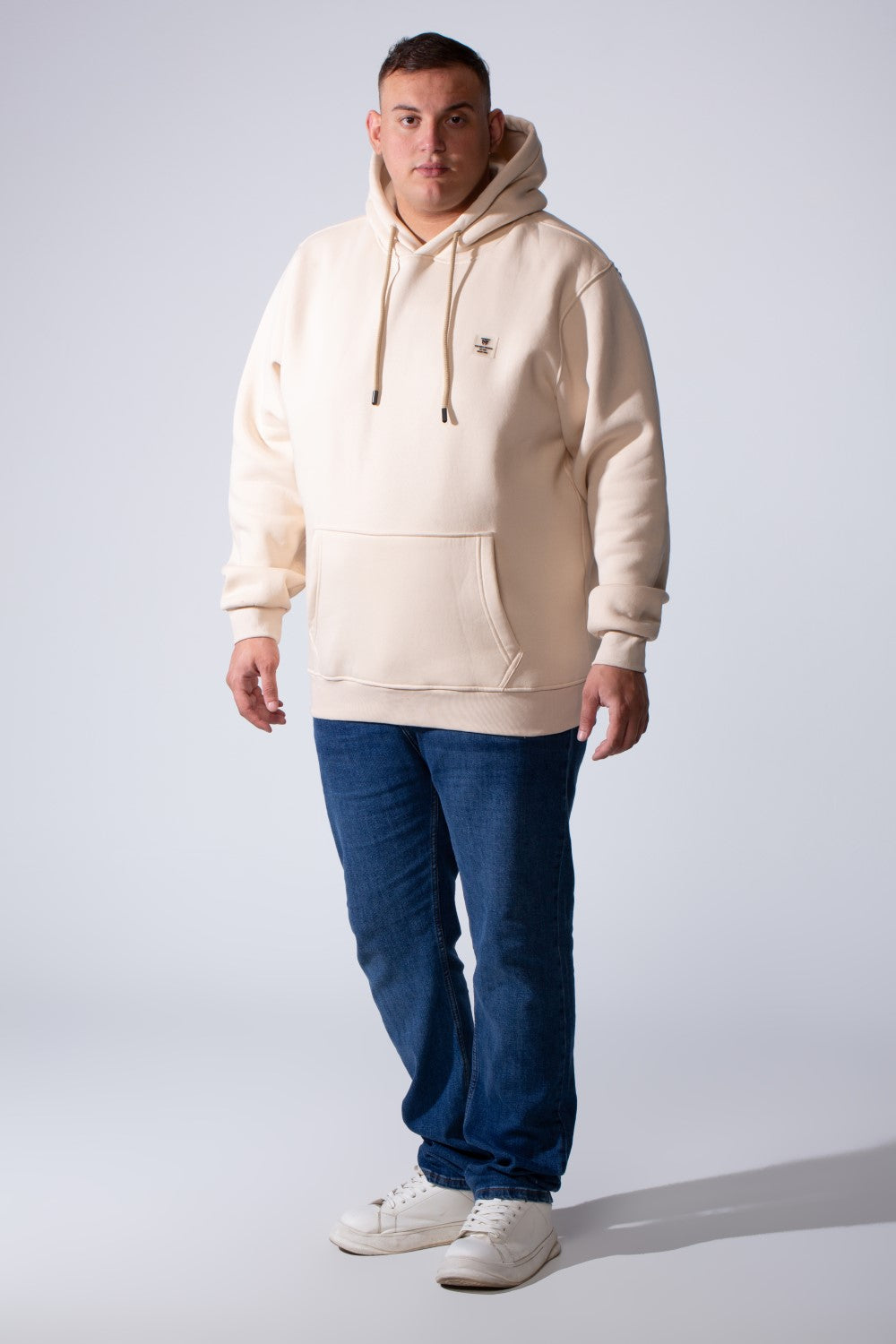 Men's Long Sleeves With Ribbed Cuffs Front Kangaroo Pockets Basic Big Size Hooded Melton Sweatshirt
