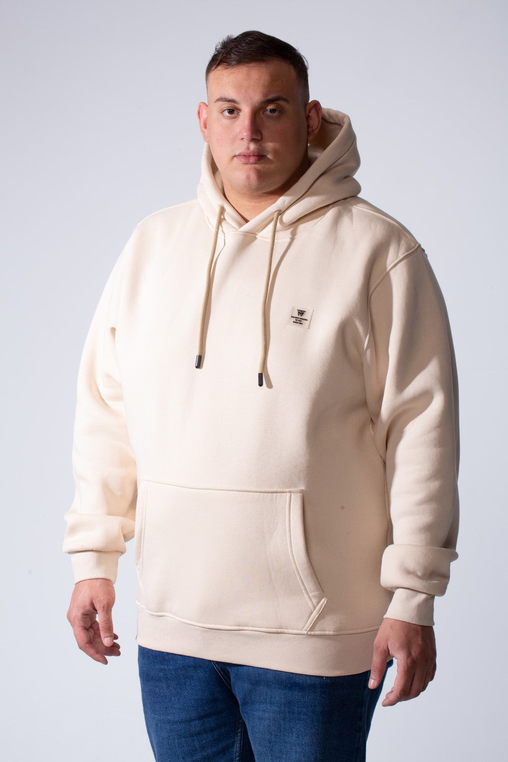 Men's Long Sleeves With Ribbed Cuffs Front Kangaroo Pockets Basic Big Size Hooded Melton Sweatshirt