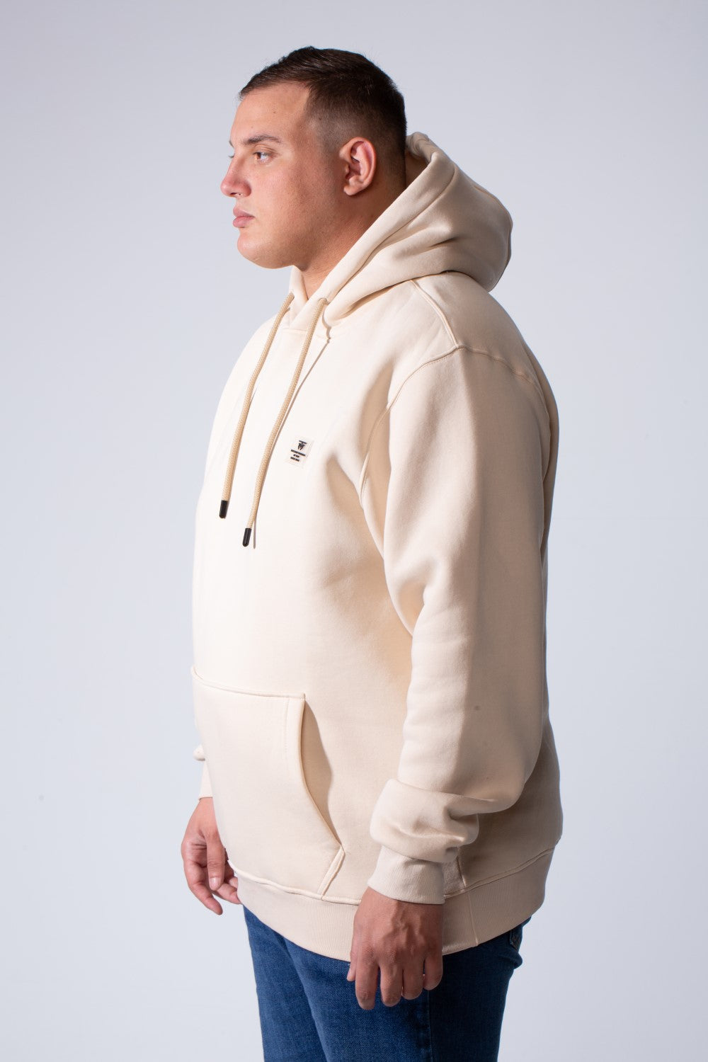 Men's Long Sleeves With Ribbed Cuffs Front Kangaroo Pockets Basic Big Size Hooded Melton Sweatshirt