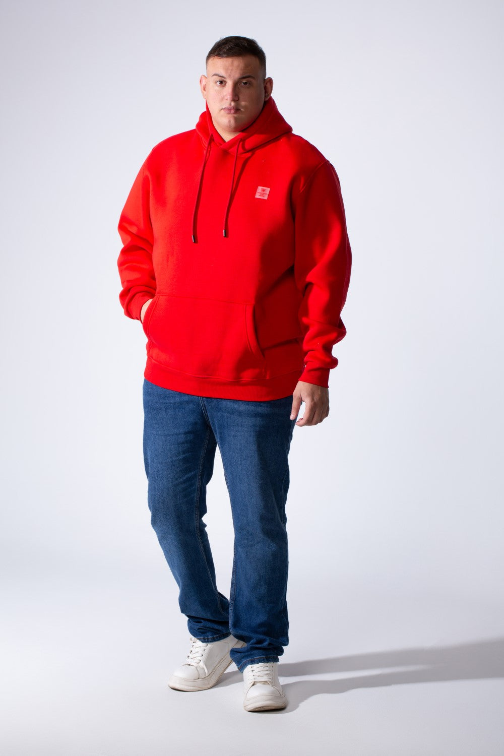 Men's Long Sleeves With Ribbed Cuffs Front Kangaroo Pockets Basic Big Size Hooded Melton Sweatshirt