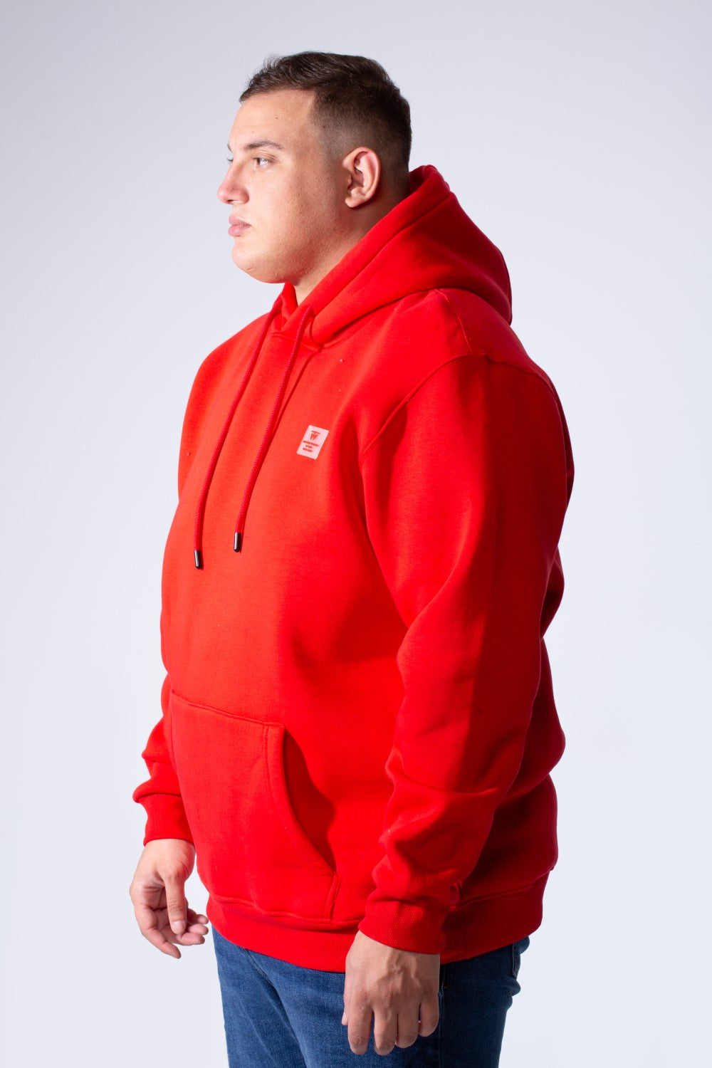 Men's Long Sleeves With Ribbed Cuffs Front Kangaroo Pockets Basic Big Size Hooded Melton Sweatshirt