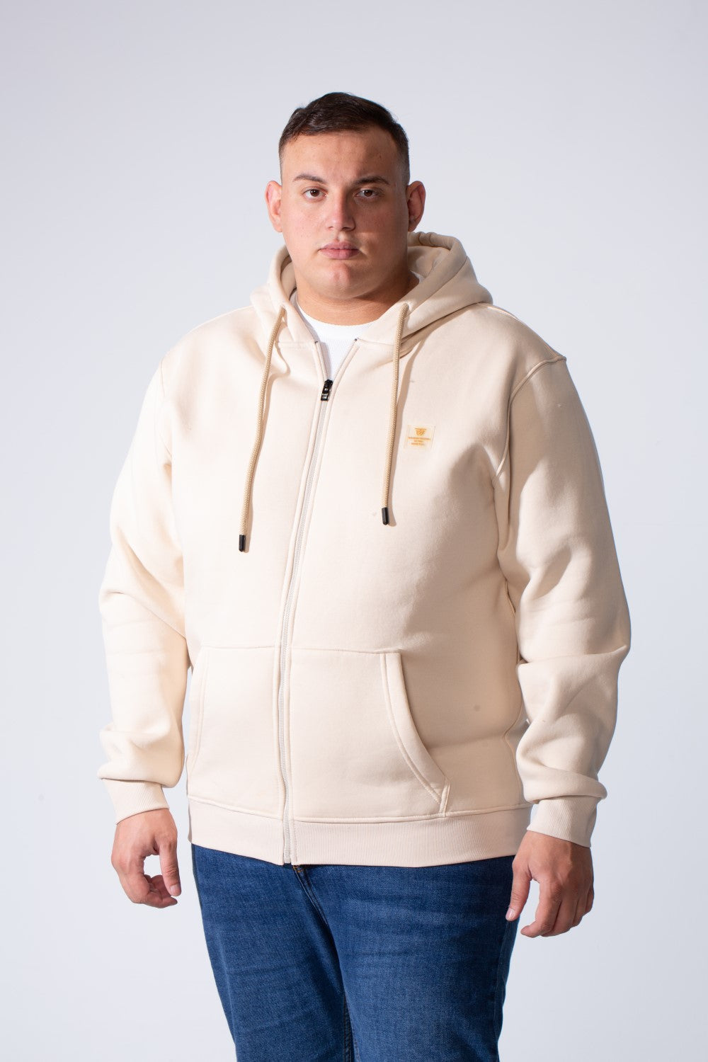 Men's Full-Zip Long Sleeve Side Pockets Basic Hooded Big Size Sweatshirt