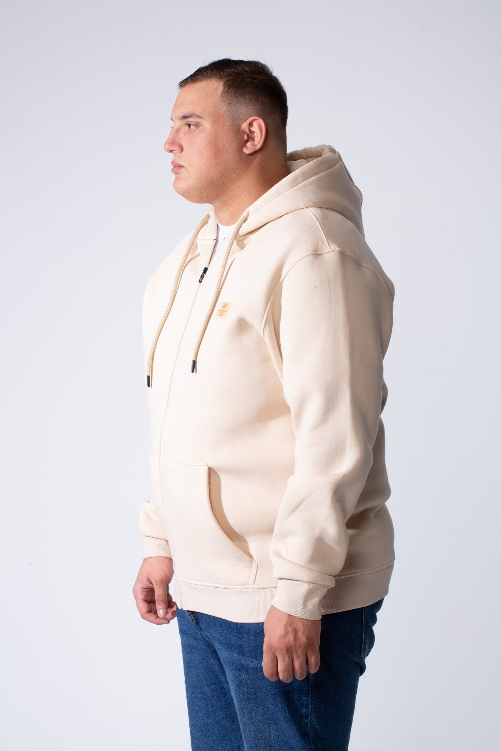 Men's Full-Zip Long Sleeve Side Pockets Basic Hooded Big Size Sweatshirt