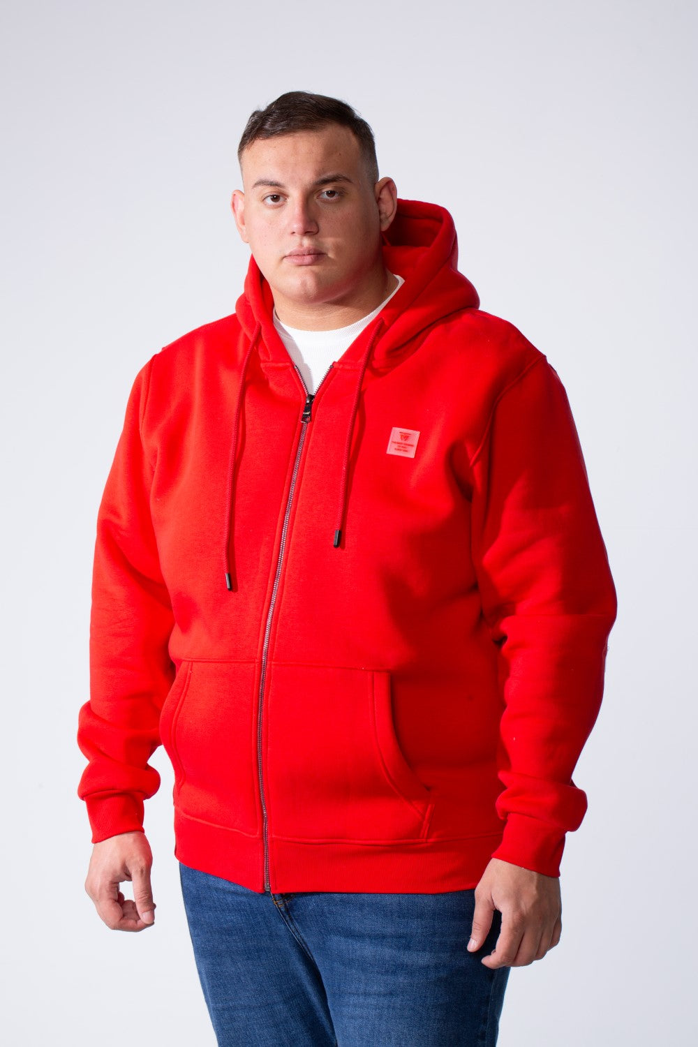 Men's Big Size Full-Zip Hooded Sweatshirt with Side Pockets